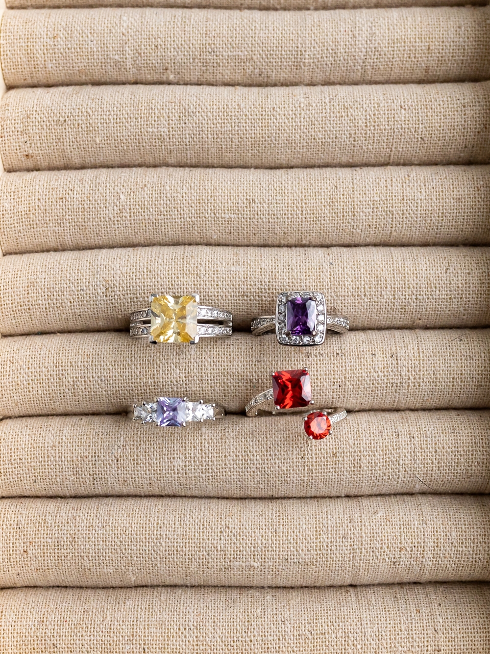 Silver Multi-Gemstone Fashion Rings - Yellow, Purple, Red, Lavender